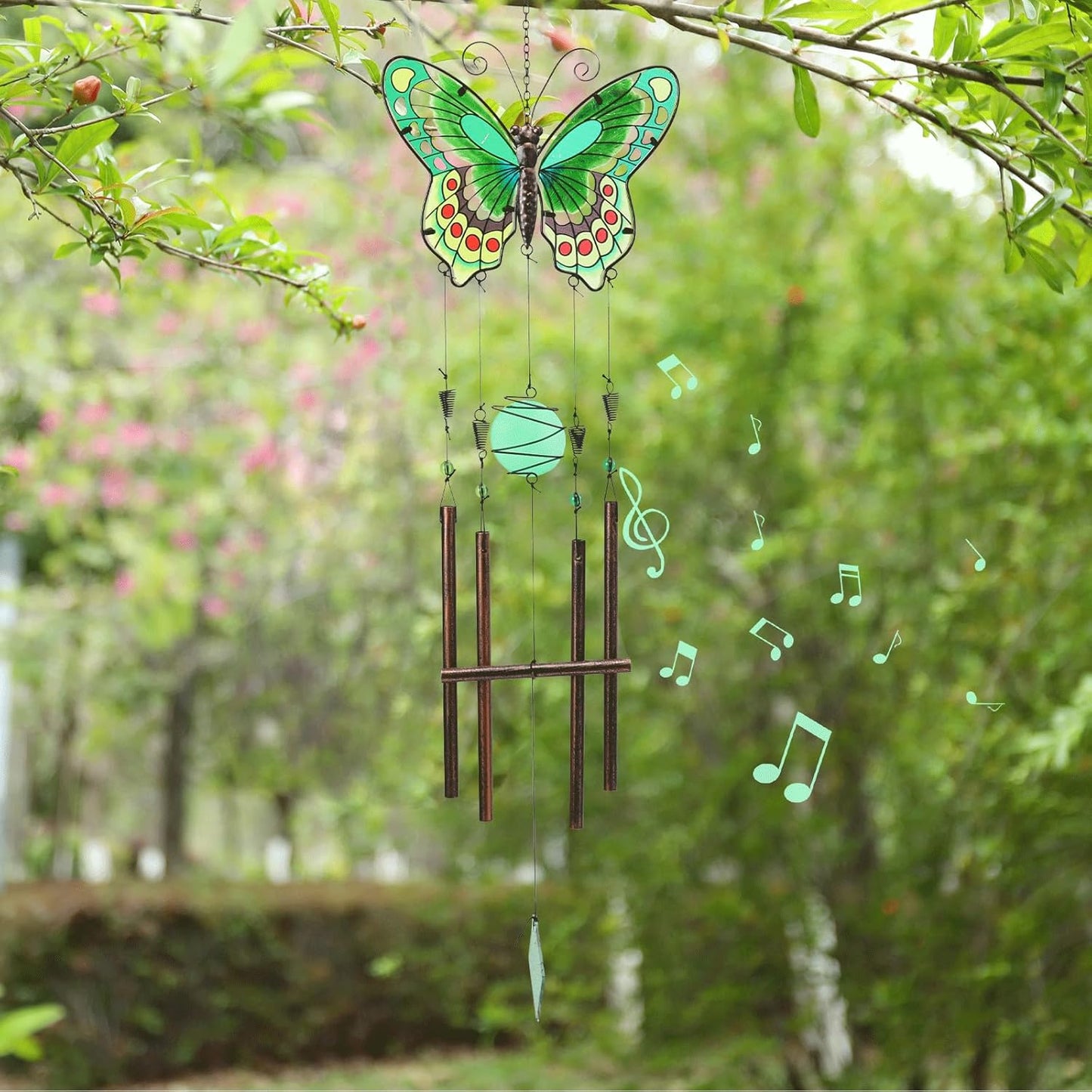 MUMTOP Butterfly Wind Chimes for Outside, Stained Glass Wind Chime Windchimes for Patio, Outdoor,Garden,Yard,Coastal,Window,Home Decor or Gifts for Women(Green)