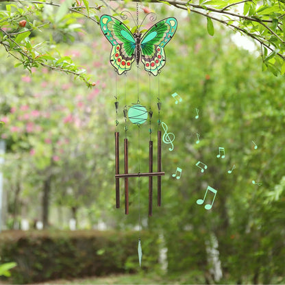 MUMTOP Butterfly Wind Chimes for Outside, Stained Glass Wind Chime Windchimes for Patio, Outdoor,Garden,Yard,Coastal,Window,Home Decor or Gifts for Women(Green)