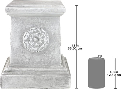 Design Toscano English Rosette Indoor/Outdoor Sculptural Garden Plinth Base Statue Riser, Large 13 Inch Tall, Cast Stone Resin, Antique Stone Finish