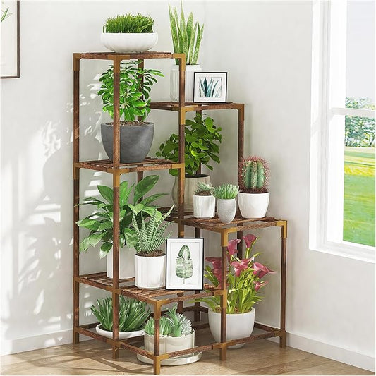 HOMKIRT 11 Tier Corner Plant Stand Indoor Outdoor For Multiple Plants, Corner Plant Shelf Rack Flower Stand, 40 Inch Tall Wood Plant Holder Ladder Table Display For Patio Garden Balcony Window