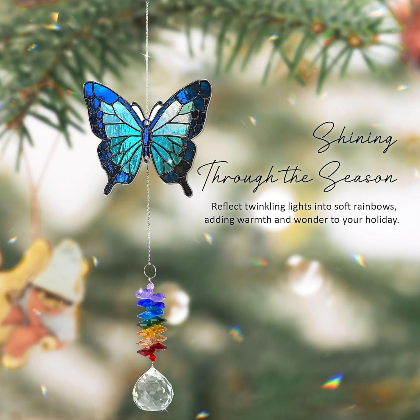 1 Layered Ornament Suncatcher - Blue Butterfly - Home Garden Decor Birthday Gift for Family, Women, Men - Crystal Rainbow Maker - Window Hangings Home & Garden Decor