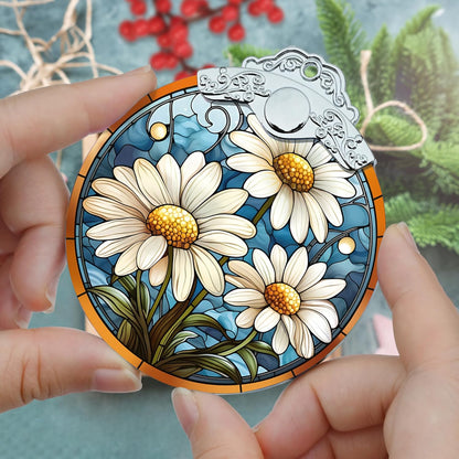 Stained Glass Christmas Ornament, Jocidea Daisy Christmas Decorations, Christmas Tree Ornament, Daisy Lovers Gifts, Holiday Decor and Xmas Gifts Ideas