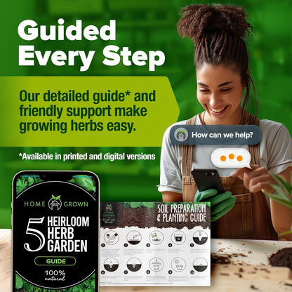 HOME GROWN Indoor Herb Garden Starter Kit - Christmas Gift for Gardeners - Complete 5 Herb Plant Grow Kit - Unique Gift for Mom, Women, Her, Men - Birthday Gift