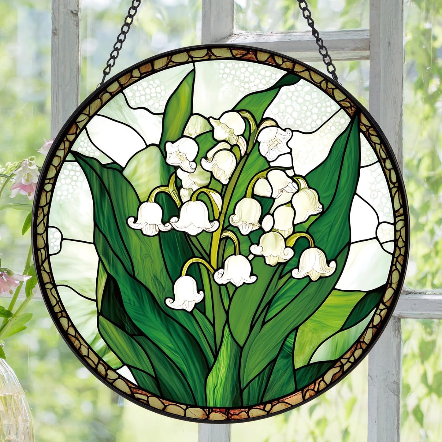 Lily of The Valley Flower Suncatcher -7.9 in Stained Glass Window Hanging Sun Catcher Garden Decor