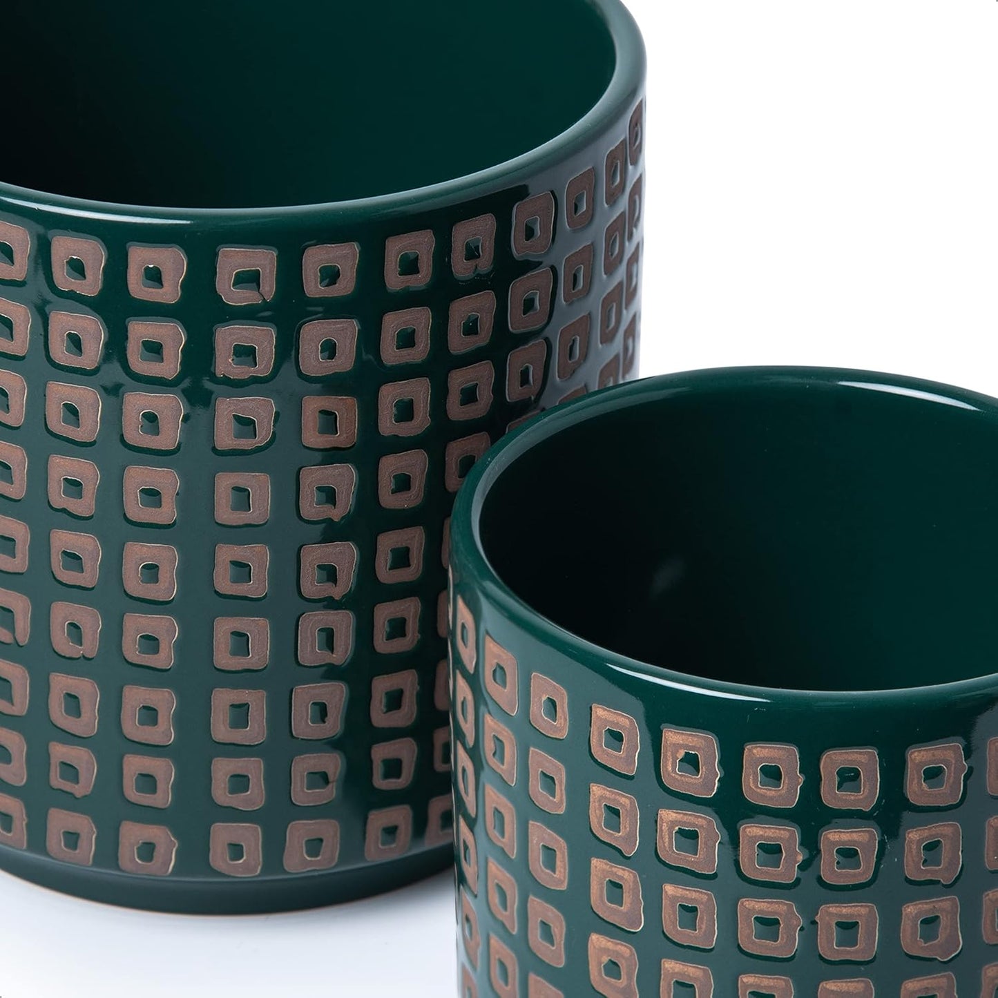 D'vine Dev Set of 2 Ceramic Planter Pots with Drainage Hole and Saucer, 4.5 Inch Plant Pots for Plants Indoor Houseplants, Green, 99-Z-A-4-V