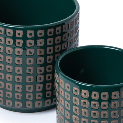 D'vine Dev Set of 2 Ceramic Planter Pots with Drainage Hole and Saucer, 4.5 Inch Plant Pots for Plants Indoor Houseplants, Green, 99-Z-A-4-V
