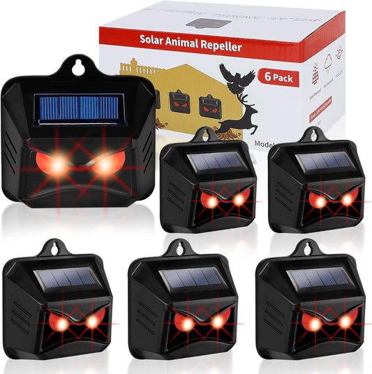 6 Pack Solar Animal Repellent, Predator Eyes Animal Deterrent Sentinels with Red LED Blinking Lights Drive Away Raccoon, Deer, Skunk, Cat, Coyote from Yard Farm and Chicken Coops