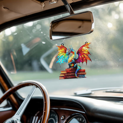 Book Dragon Acrylic Suncatcher Stained Glass Effect Window Car Hanging Christmas Ornament Indoor Outdoor Decor Garden Bookish Sun Catcher Panel for Books Lover for Women Mom Grandma