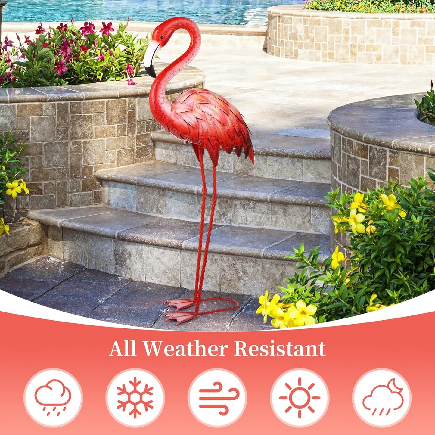 Shorayn Pink Flamingo Garden Statue Outdoor Decor Metal Yard Art Lawn Ornaments for Backyard Pond Patio Porch Outside Decorations,Large Size