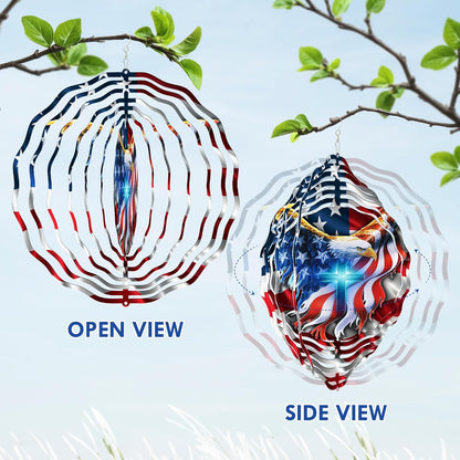 FLAGWIX American Eagle Christmas Decorations - 3D Stainless Steel Metal Wind Spinners 12 in - Christmas Eagles for Men Women Friends, Eagle Decorations for Window Outdoor Yard Garden