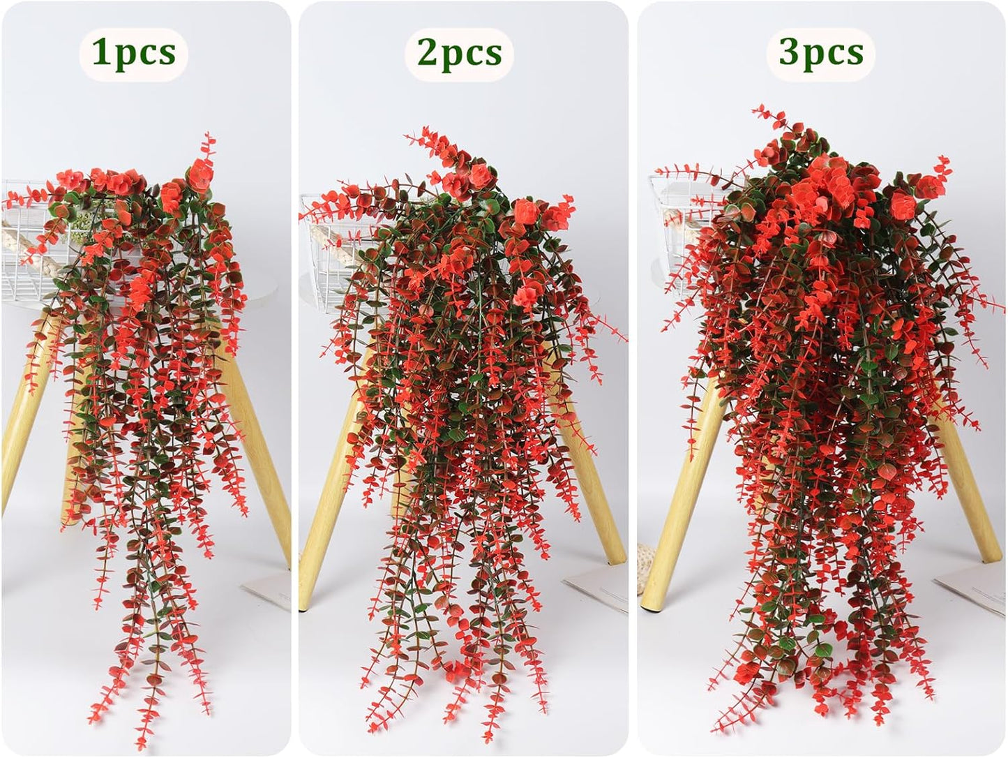 RECUTMS Artificial Monkey Hanging Plant Fake Artificial Eucalyptus Leaf Plants Faux UV Resistant Artificial Plants for Indoor Wall Room Decoration Home Backgarden Yard Porch Outdoor Decor(Orange)