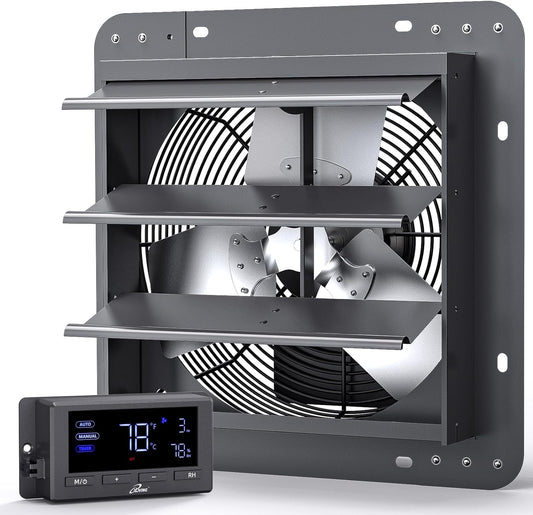 iLiving 12" Wall Mounted Shutter Exhaust Fan, Automatic Shutter, Temperature and Humidity Controls