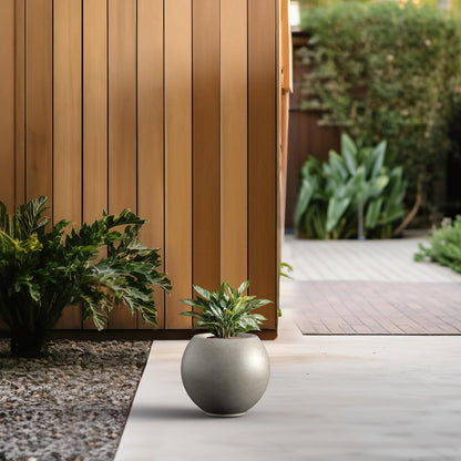 Kante Round Concrete Flower Pot, 11 Inch Dia (7.9" Opening) Sphere Shape Design Planter with Drainage Hole for Indoor & Outdoor Plants, Weathered Concrete Finish with Warm Brown Interior