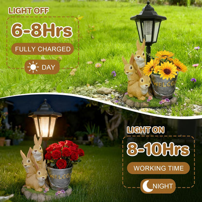 Outdoor Rabbit Garden Statues with Solar Lantern Flowerpot- Bunny Figurine Rabbit Decor for Home Lawn,Balcony Yard Art Garden Patio Decor,Unique Housewarming Birthday Gifts for Women Mom