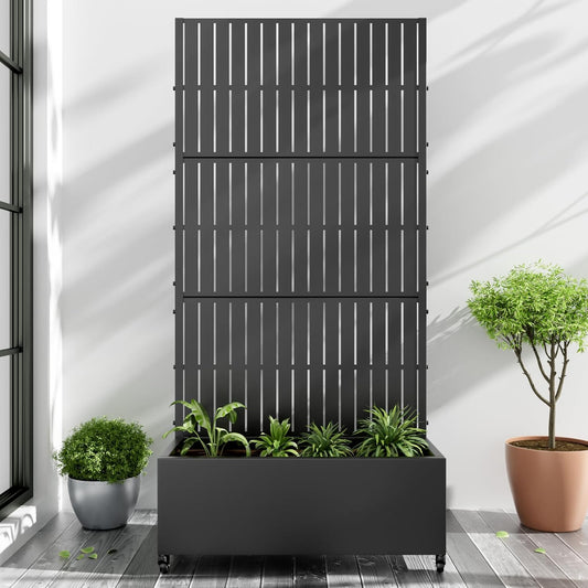 Casaphoria Metal Raised Garden Bed with Trellis and Wheels, 72"x35"x16" Planter Box for Climbing Plants, Vegetables & Vines, Features Drainage Holes and Privacy Screen (Black-Fence)