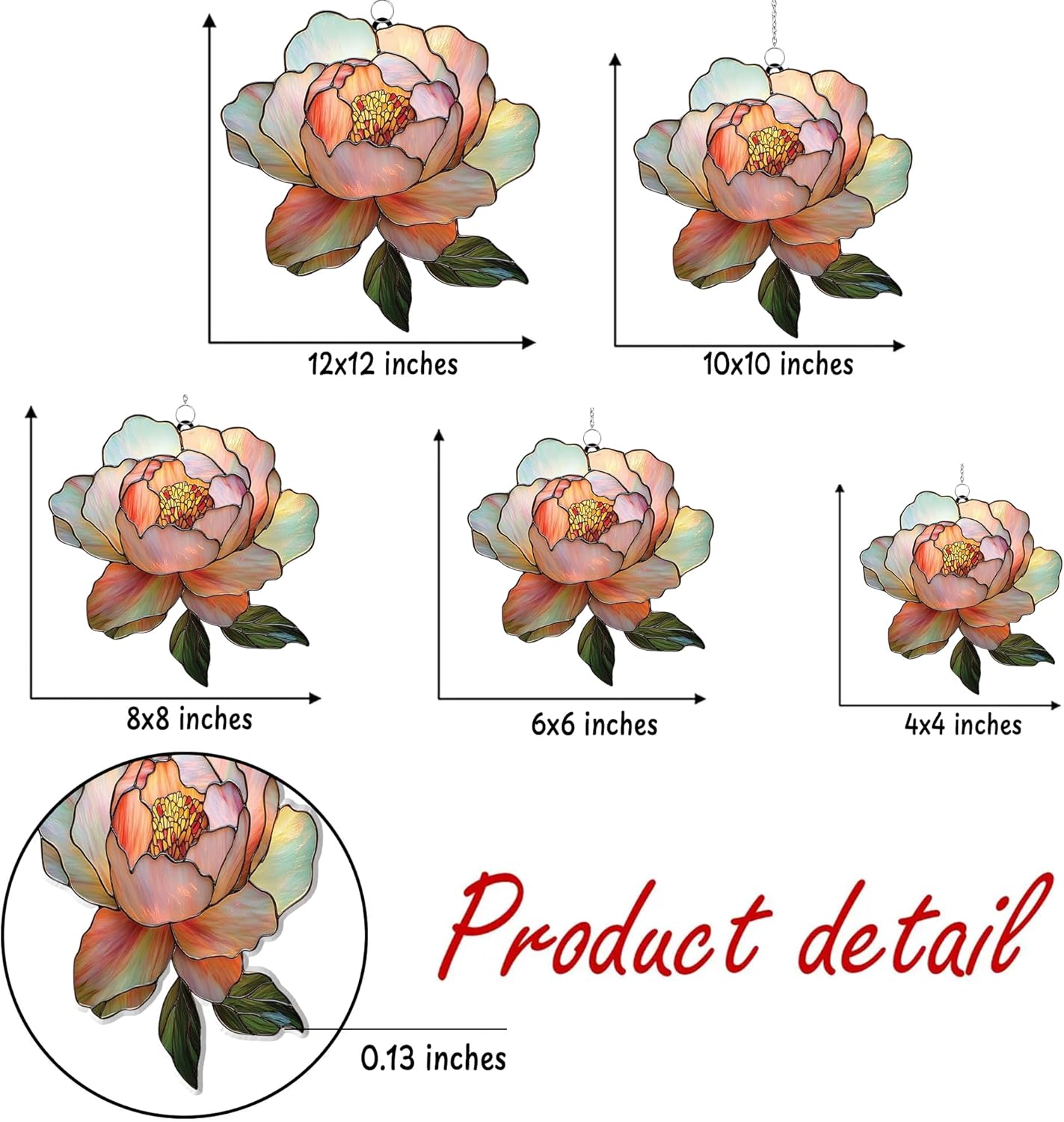 Light Pink Peony Flower Acrylic Suncatcher Stained Glass Effect Window Car Hanging Christmas Ornament Indoor Outdoor Decor Garden Sun Catcher Flowers Lover for Women Mom Grandma