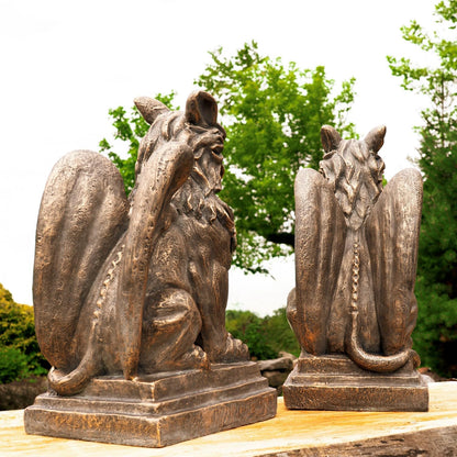 Zaer Ltd. Set of 2 Garden Griffin Statues, Magnesium-Cement Sculptures, 28.3" H Outdoor Entrance Decor (Aged Bronze)