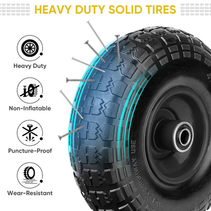 TICONN 4.00-6 Tire and Wheel Flat Free, 4 Pack 13" Solid Tires with 5/8" Axle Bore Hole and Double Sealed Bearings, Perfect for Wheelbarrow, Garden Cart, Wagon, Dolly (Black, 4PK)