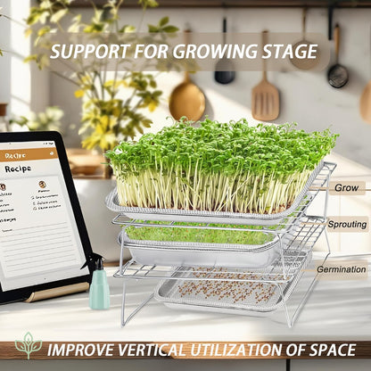 Sprouts Growing Rack 4-Tier 14 inch Shelf, Metal Foldable Plant Stand for Sprouting Tray Indoor, Seed Starting Tray Plant Shelf, Silver Rack for Kitchen Table Top Space Saving