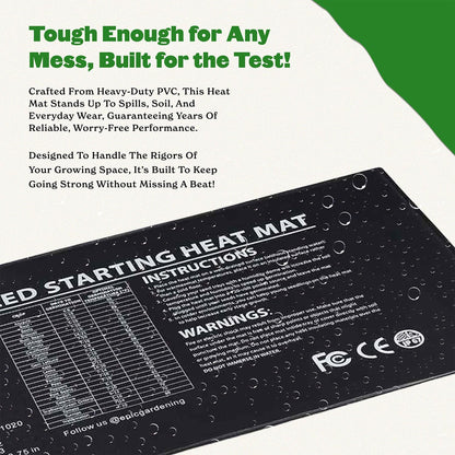 Epic Gardening Seedling Heat Mat for Plants – High-Performance 20W Heavy-Duty PVC Heating Mat for Seed Germination, Plant Growth, & Fermentation | Durable & Reliable Warmth for Indoor Gardening