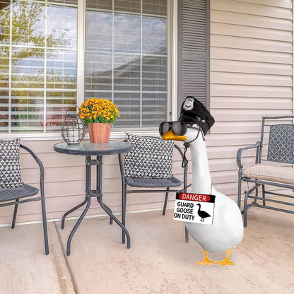 CAMDUCK 3 Pcs Porch Goose Accessories Porch Goose Sign Goose Police Hat Eyeglasses Wooden Gooses Warning Sign Danger Guard Goose on Duty Warning Sign Goose Outfits Decor for Yard Porch Lawn