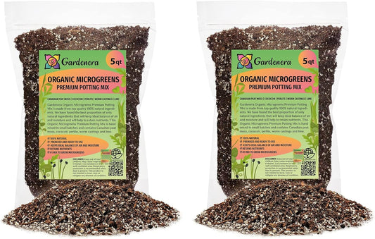 Organic Microgreens Premium Potting Mix by Gardenera - 10 Quart - Sustainably Sourced Ingredients for Eco-Friendly Gardening - (2 Bags of 5QT)