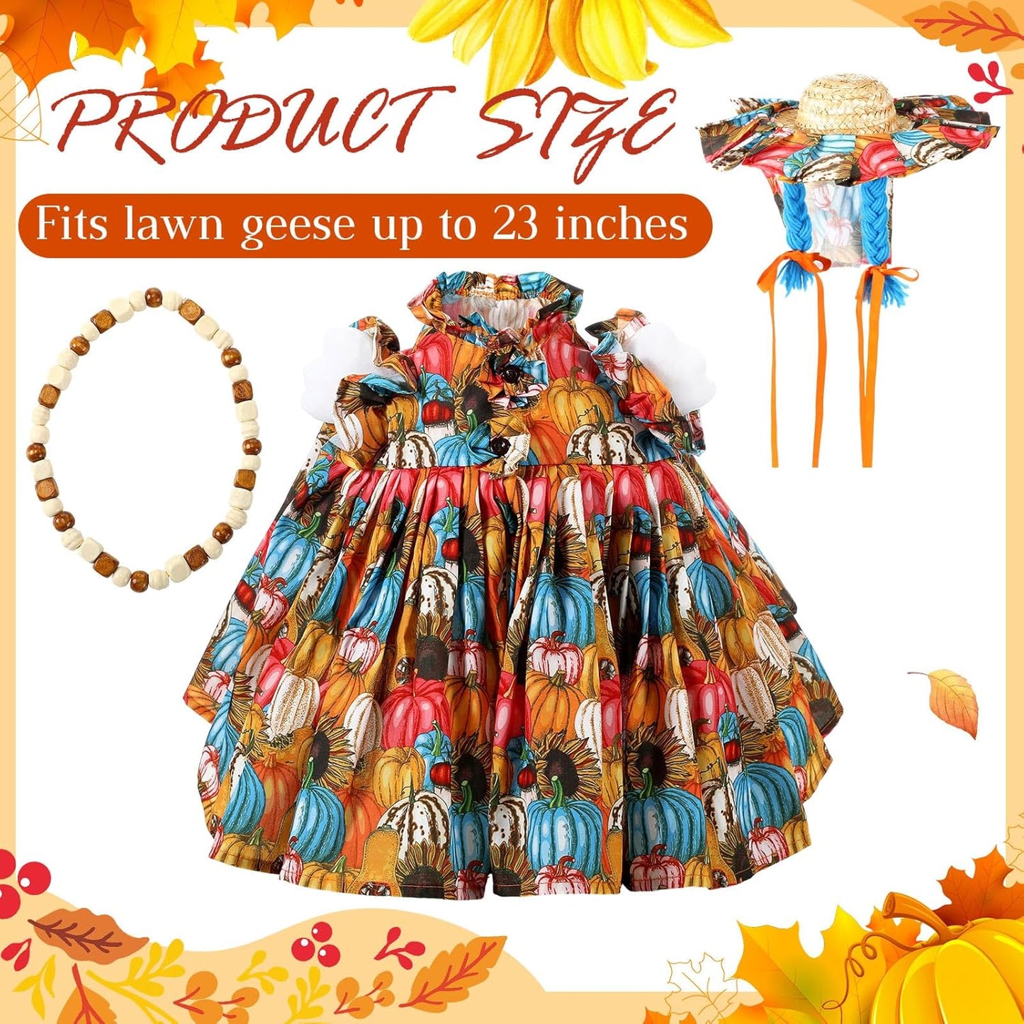 Fall Thanksgiving Goose Outfit Sunflower Porch Goose Costume with Hat Necklace for 23 Autumn Patio Yard Lawn Decor(Multicolor Sunflower)