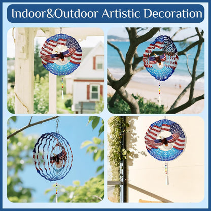 American Eagle Wind Spinner Crystal Tail, Marzovitra 10 inch 3D Stainless Steel Hanging Wind Spinner Metal Wind Catchers Kinetic Sculpture for Indoor,Outdoor Garden Decor,Yard Art