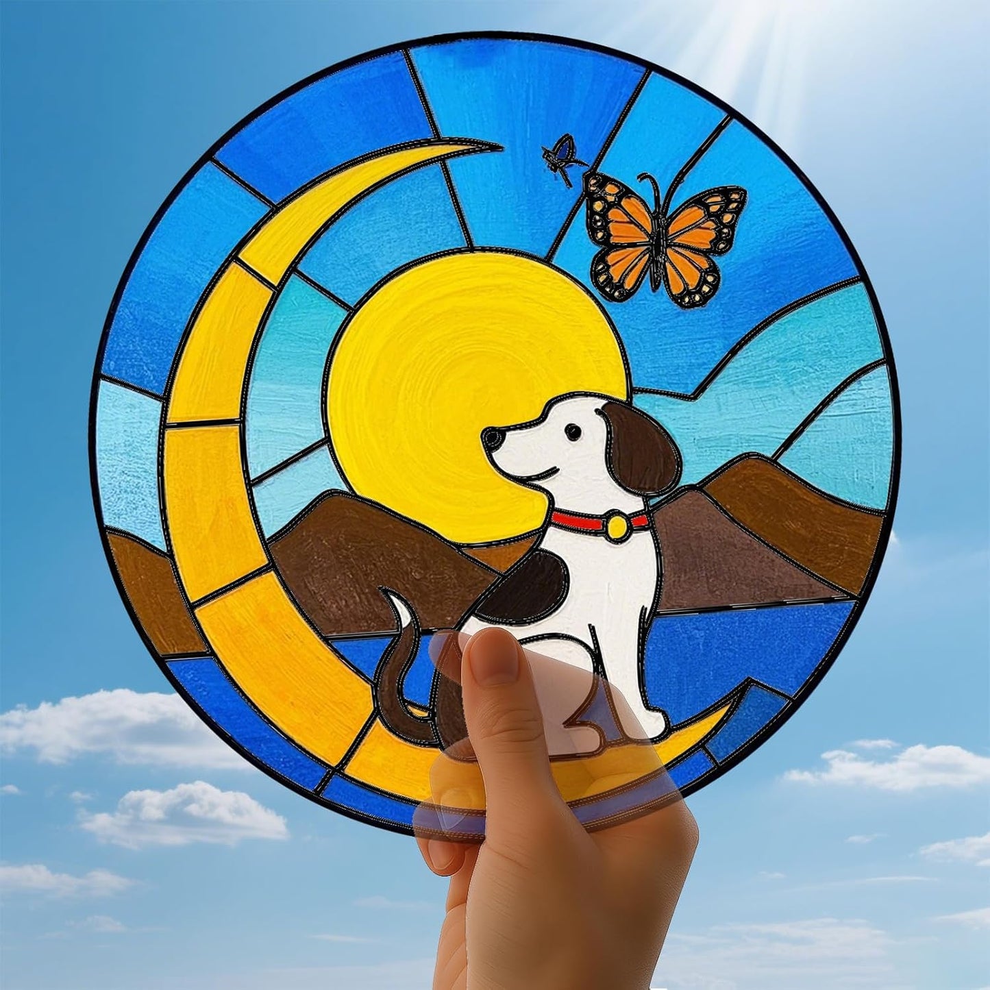 Dog Memorial Suncatchers for Windows Hanging - 8 in UV-Printed Stained Glass Sun Catchers Indoor Window, Suncatcher Stained Glass for Home Decor Wall Art, Gifts for Holiday