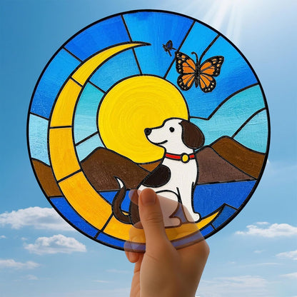 Dog Memorial Suncatchers for Windows Hanging - 8 in UV-Printed Stained Glass Sun Catchers Indoor Window, Suncatcher Stained Glass for Home Decor Wall Art, Gifts for Holiday
