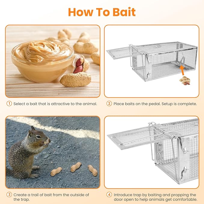 Moclever Humane Rat Trap – Live Catch & Release Mouse Trap for Indoor & Outdoor Use | No-Kill Metal Cage for Chipmunks, Small Rats, Voles, Hamsters | Durable & Reusable Rodent Trap