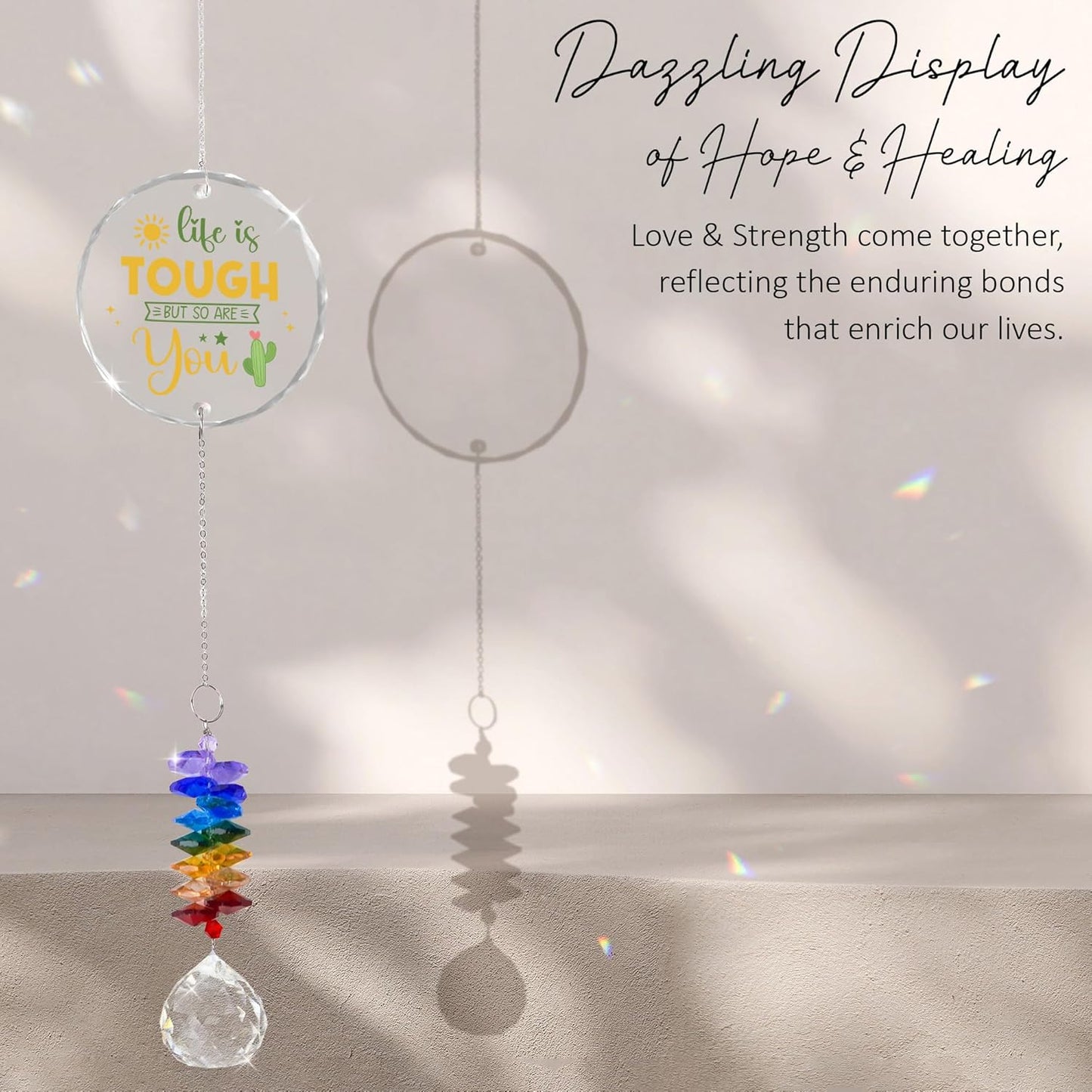 Glass Ornament Suncatcher - Life is Tough but So are You - Unique Presents - Get Well Gift - Motivation Gifts - Inspirational Gifts for Her, Him - Encouragement Gift - Home Garden Decor