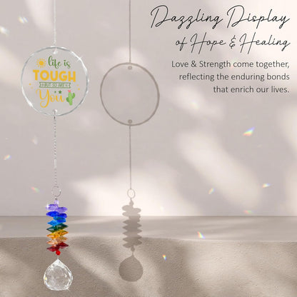 Glass Ornament Suncatcher - Life is Tough but So are You - Unique Presents - Get Well Gift - Motivation Gifts - Inspirational Gifts for Her, Him - Encouragement Gift - Home Garden Decor