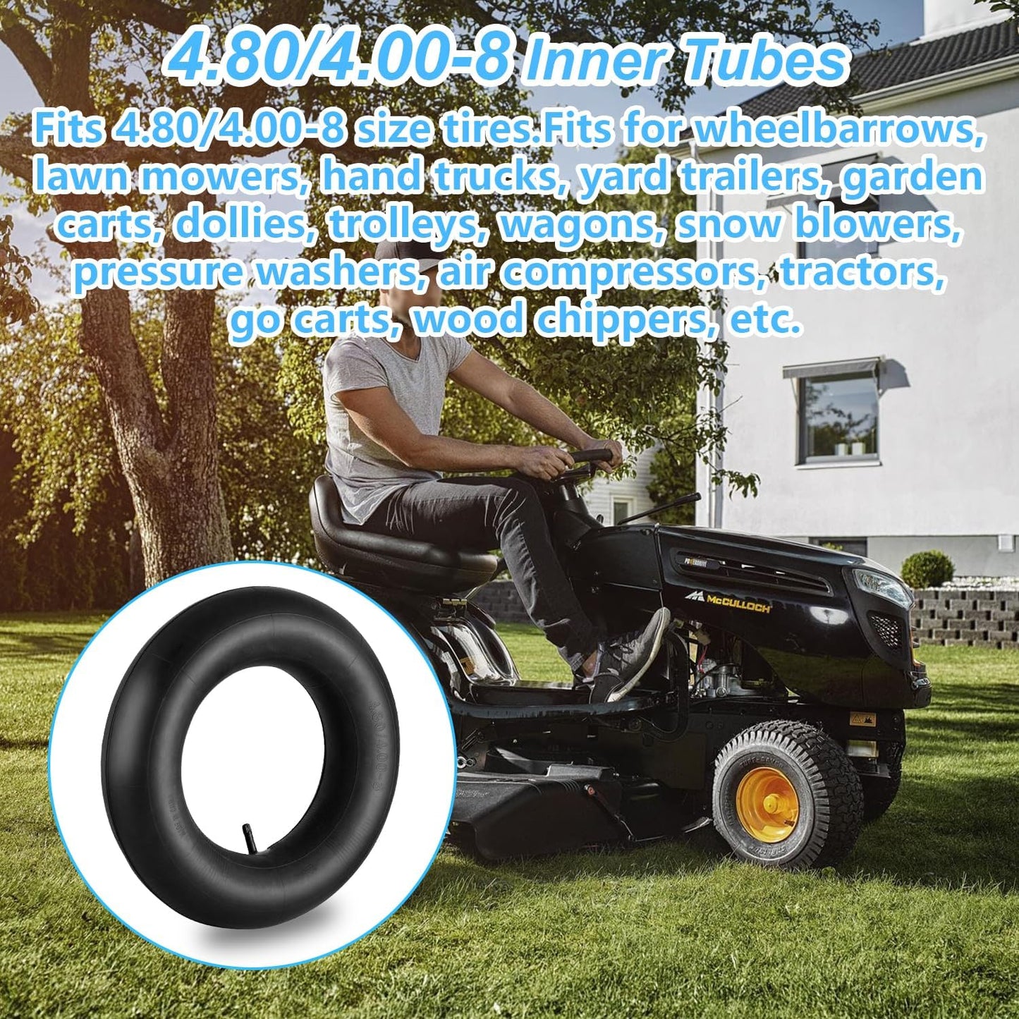 4.80/4.00-8" 4.80 x 4.00-8 Inner Tubes (2 Pack) with TR-13 Straight Valve Stem,for Wheelbarrows, Tractors Hand Trucks Riding Mowers Golf Carts Go-Karts Lawn Mowers