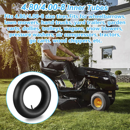 4.80/4.00-8" 4.80 x 4.00-8 Inner Tubes (2 Pack) with TR-13 Straight Valve Stem,for Wheelbarrows, Tractors Hand Trucks Riding Mowers Golf Carts Go-Karts Lawn Mowers