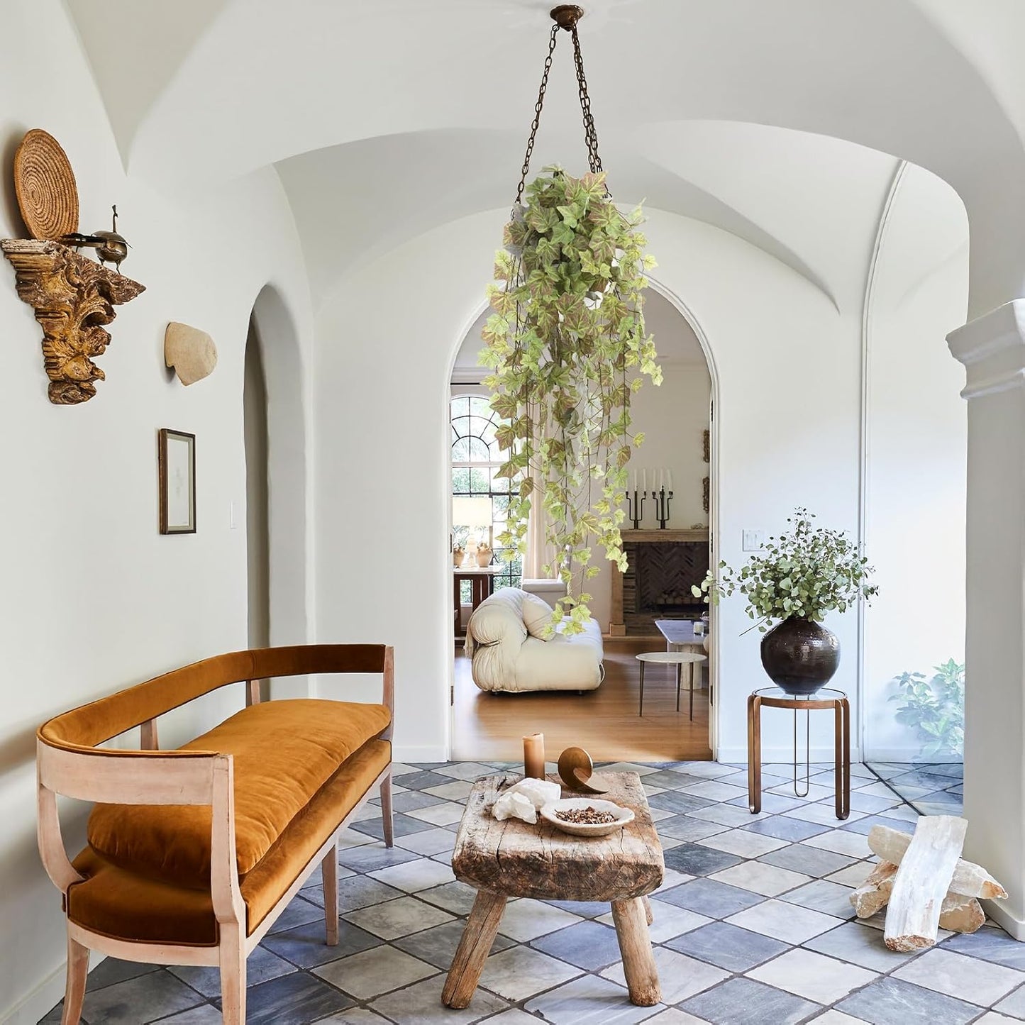 RECUTMS Fake Ivy Vine Hanging Plants Artificial Greenery Plastic Leaves Garland for House Room Bathroom Farmhouse Garden Bar Wall Decor Pack of 2 39.4’’