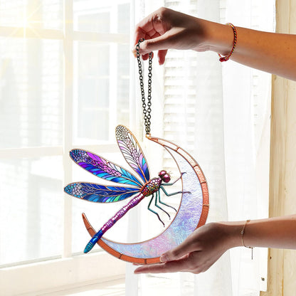 Dragonfly Suncatcher, Purple Dragonfly Moon Window Hanging, Acrylic Sun Catcher, Ornament Wall Art Decor for Home Garden Housewarming, Birthday Gift for Nature Lovers, Mom, Grandma, Women