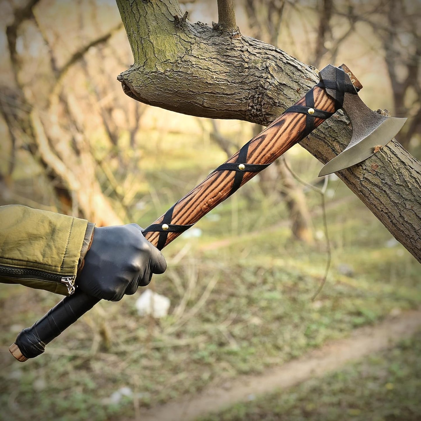 Viking Axe of Ragnar Lothbrok Hand Forged High Carbon Steel Norse Bearded | Camping Hatchet Axe with Genuine Leather Sheath Handcrafted Ash Wood Handle Throwing Tomahawk Viking Gifts for Men