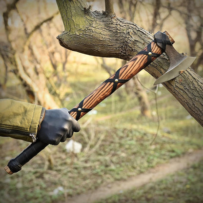 Viking Axe of Ragnar Lothbrok Hand Forged High Carbon Steel Norse Bearded | Camping Hatchet Axe with Genuine Leather Sheath Handcrafted Ash Wood Handle Throwing Tomahawk Viking Gifts for Men