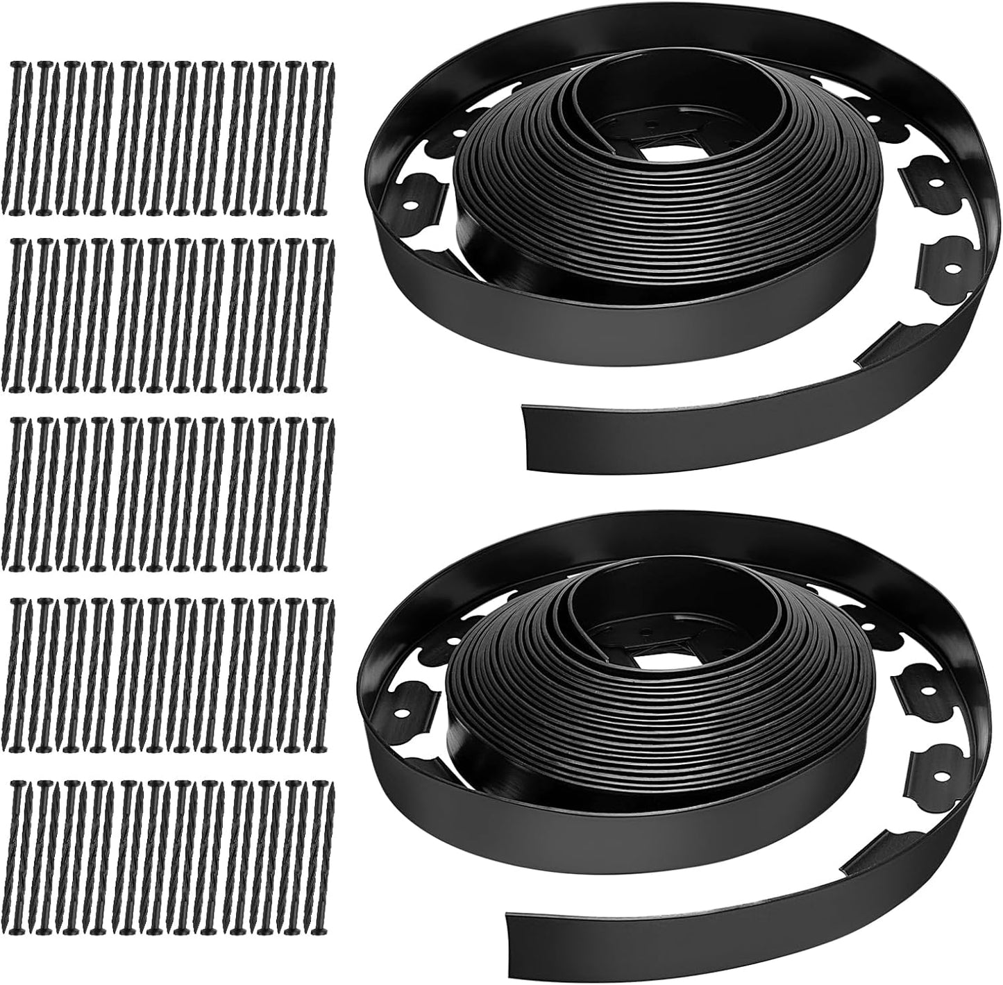 Landscape Edging 2 Inch Tall 100 FT, Garden Edging Coil with 120pcs Spikes, Edging Border Coil for Landscaping, Flower Beds, Lawn, and Yard - Black