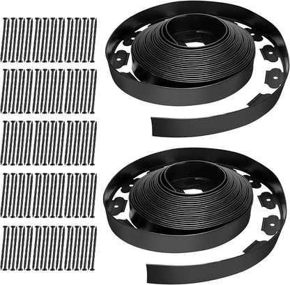 Landscape Edging 2 Inch Tall 100 FT, Garden Edging Coil with 120pcs Spikes, Edging Border Coil for Landscaping, Flower Beds, Lawn, and Yard - Black