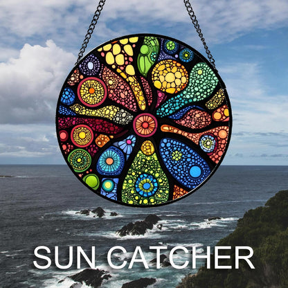 Stained Glass Window Hanging Colorful Abstract Plants 9.8" - Retro Boho Suncatcher Door Garden Sun Catcher Home Decor Birthday Christmas for Mom Men Woman Nana