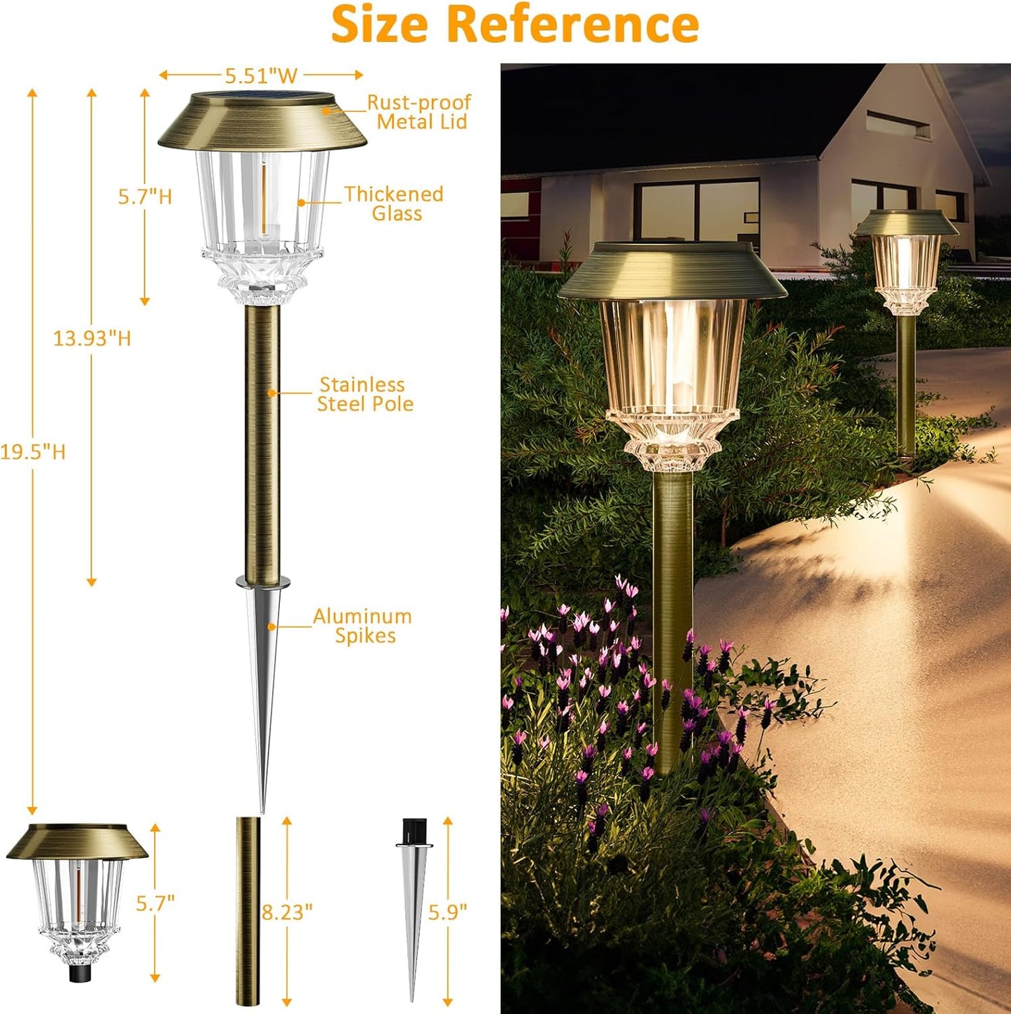 XMCOSY+ Solar Pathway Lights Outdoor - 4 Pack Auto On/Off 10-40 LM Dimmable Waterproof Outdoor Solar Lights for Yard Pathway Garden Driveway Walkway (Bronze)