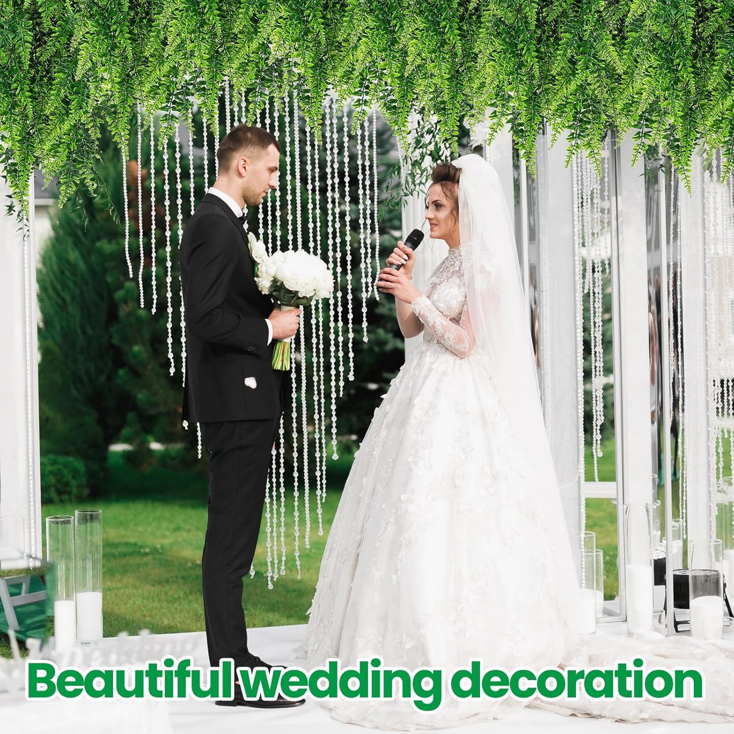 Geosar 20 Pcs Artificial Hanging Plants 32 Inch Hanging Boston Ferns Plastic Fake Plants for Wall Room Garden Wedding Garland Indoor Outdoor Decoration, No Basket