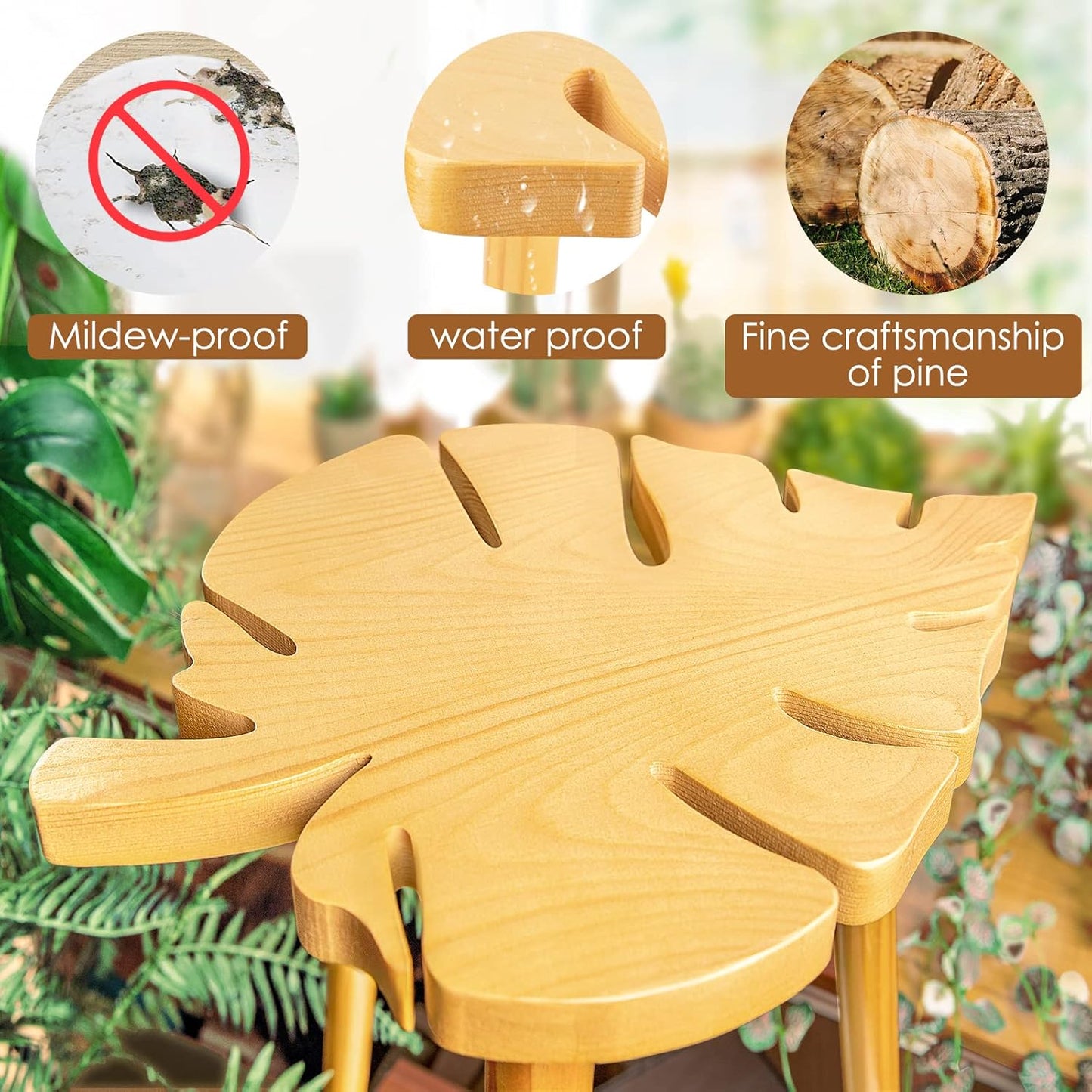 Plant Stool Stand for Indoor Use, Pine Wood Monstera Pot Holder, Decorative Corner Flower Table for Living Room, Tall Tripod Planter Rack for Home Office Patio Bedroom