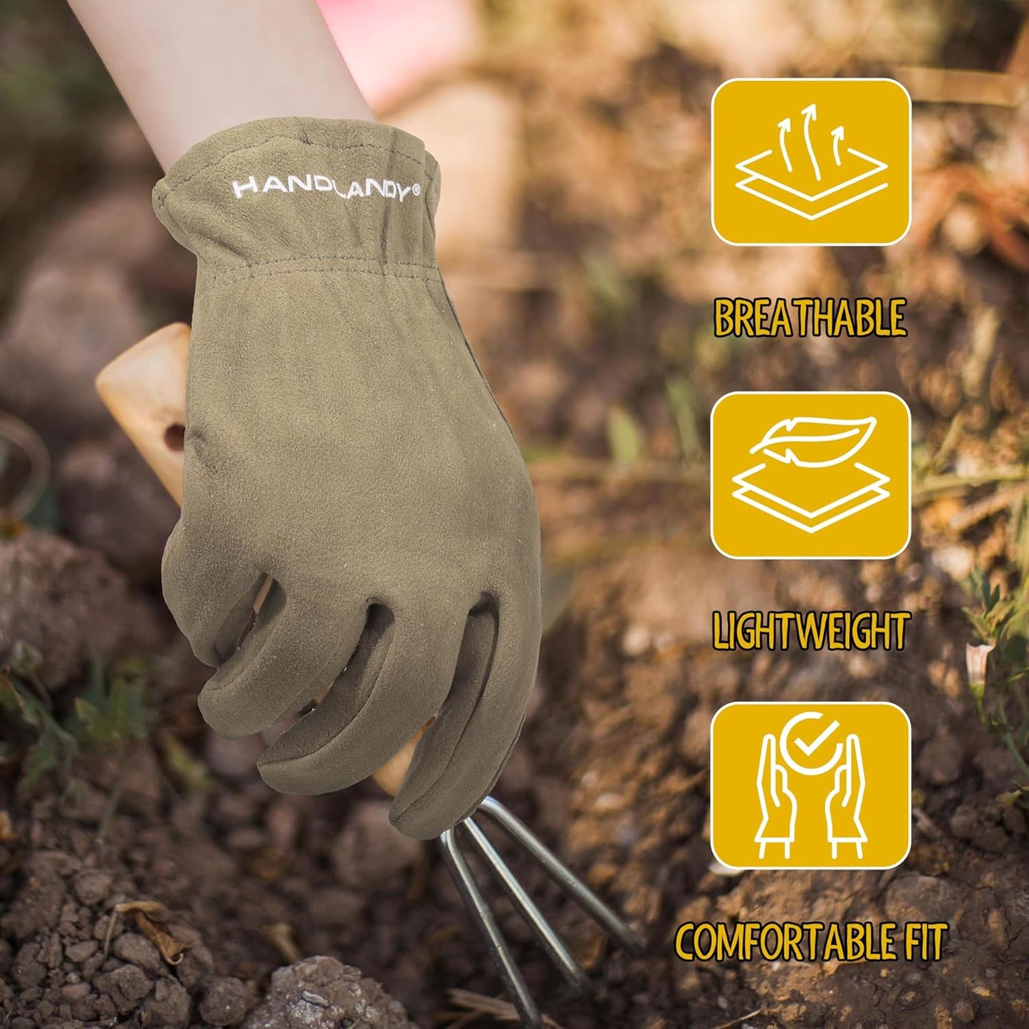 HANDLANDY Kids Genuine Leather Work Gloves for ages 3-11, Children Gardening Gloves for Boys, Girls (Small (for age2-4), Khaki)