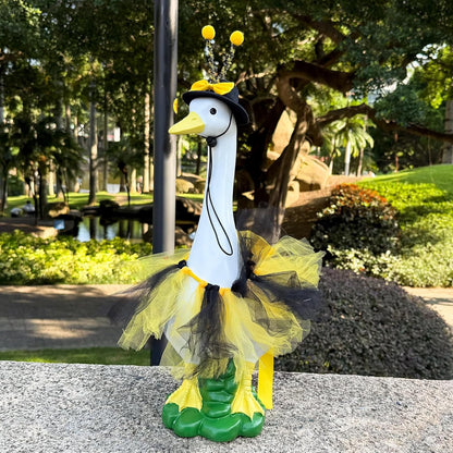 Porch Goose Outfits Garden Statue-Large Goose Statue with Bee Halloween Set Indoor/Outdoor Resin Sculpture, Goose Outfits+20" High Goose Figurine with Costume for Yard Decorations, Gifts for Mom