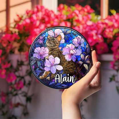 Personalized Pet Stained Glass Suncatcher Custom Name Pet Photo Ornament Window Hanging Holiday Home Decor Sympathy Gift for Loss of Dog Cat Memorial Keepsake Remembrance Gift for Dog Lovers