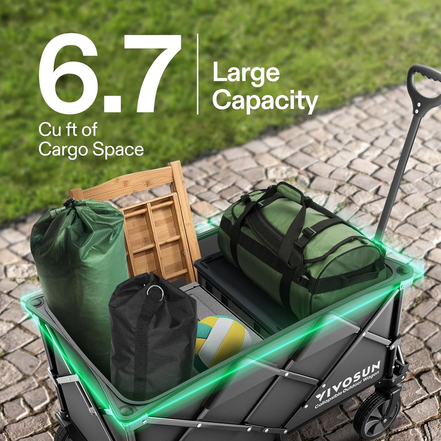 VIVOSUN Collapsible Folding Wagon, 350 lb Load-Bearing Outdoor Utility Cart with Silent Universal Wheels, Cup Holders &Side Pockets, Adjustable Handle, for Camping, Garden, Sports, Picnic, Shopping