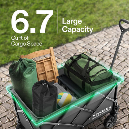 VIVOSUN Collapsible Folding Wagon, 350 lb Load-Bearing Outdoor Utility Cart with Silent Universal Wheels, Cup Holders &Side Pockets, Adjustable Handle, for Camping, Garden, Sports, Picnic, Shopping